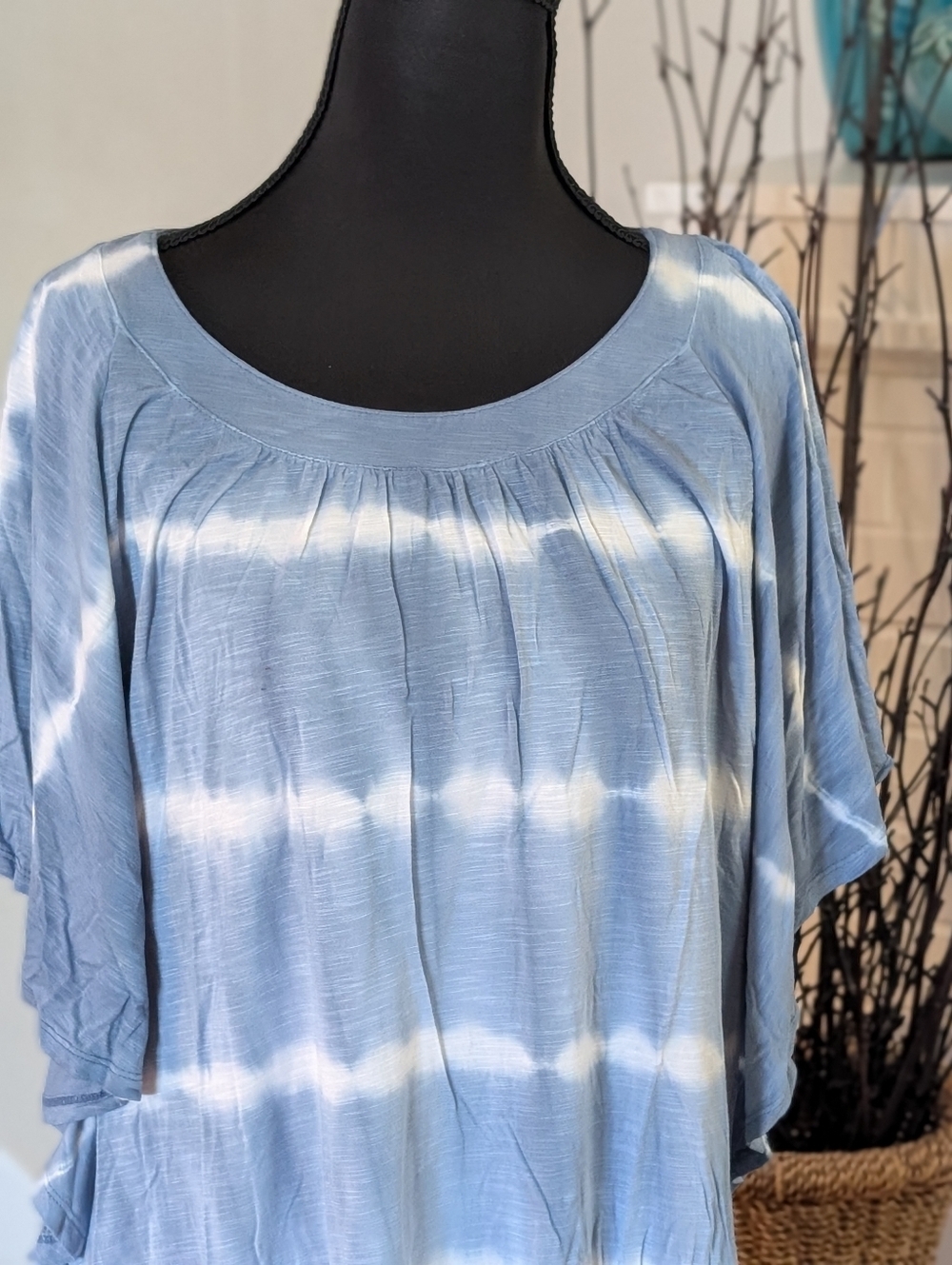 Lane Bryant 18/20 Blue Tie Dye Flowy Tunic Top Lightweight Boho Loose Fit (H)